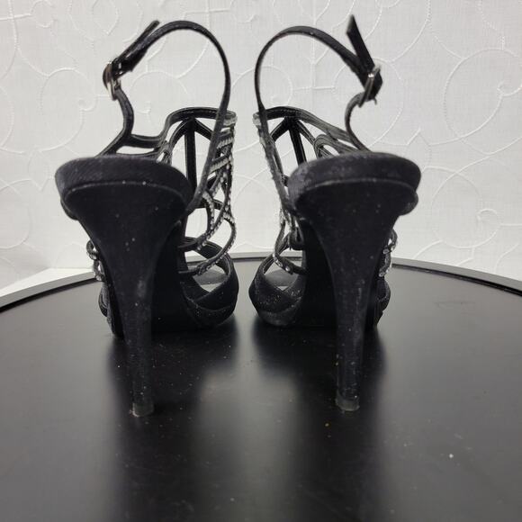Caparros Poet Womens Sandals Size 7.5 Black Glimmer Slingback Strappy Heels - Picture 6 of 13